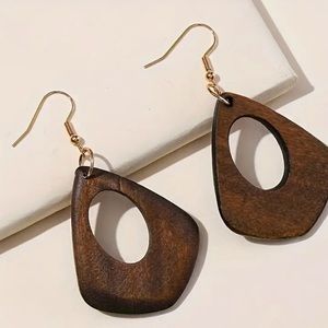 Brown Wooden Dangle Earrings